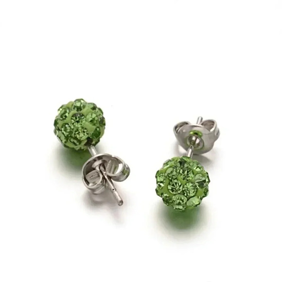 Austrian Crystal Ball Surgical Steel 6mm Disco Stud Clay Earrings Peridot Green - Picture 1 of 1